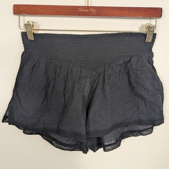 Free People Lucky In Love Black Cotton Lightweight Sheer Pajama Shorts New! - Picture 7 of 7
